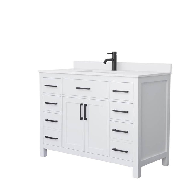 Wyndham Collection - Beckett 48 Inch Single Bathroom Vanity in White, White Cultured Marble Countertop, Undermount Square Sink, Matte Black Trim