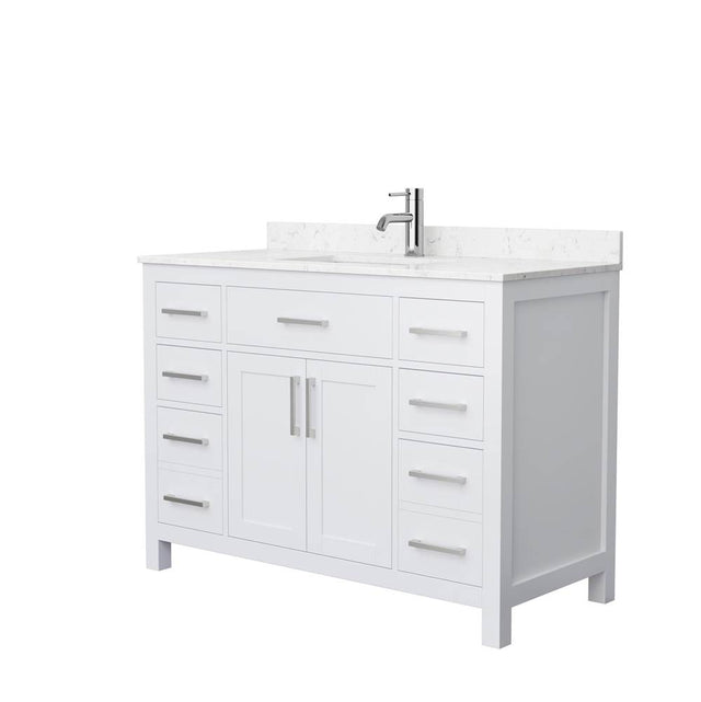Wyndham Collection - Beckett 48 Inch Single Bathroom Vanity in White, Carrara Cultured Marble Countertop, Undermount Square Sink, Brushed Nickel Trim