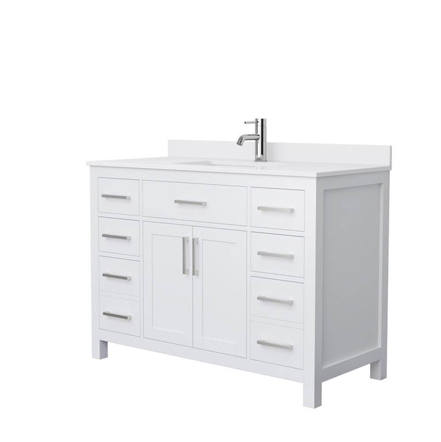 Wyndham Collection - Beckett 48 Inch Single Bathroom Vanity in White, White Cultured Marble Countertop, Undermount Square Sink, Brushed Nickel Trim