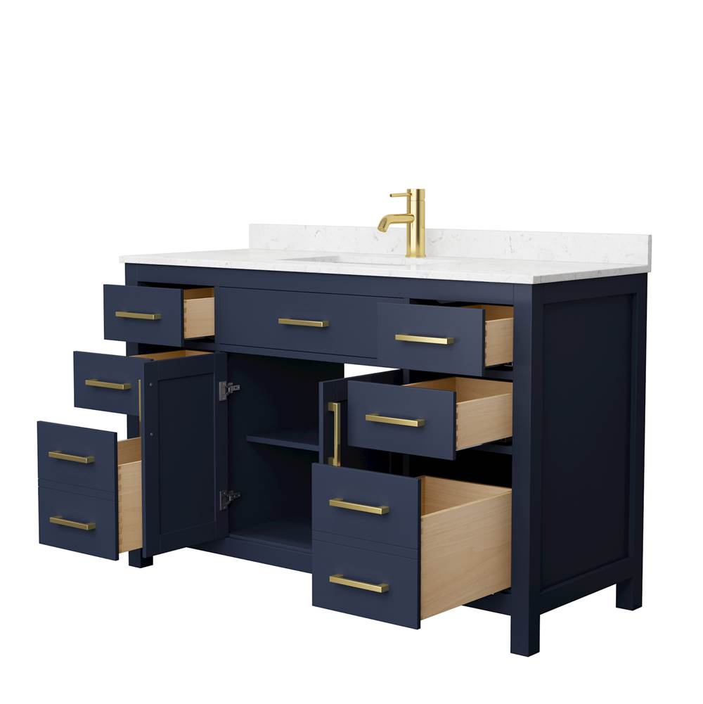 Beckett 54 Inch Single Bathroom Vanity in Dark Blue, Carrara Cultured Marble Countertop, Undermount Square Sink, No Mirror