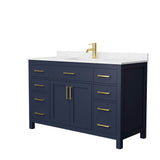 Wyndham Collection - Beckett 54 Inch Single Bathroom Vanity in Dark Blue, Carrara Cultured Marble Countertop, Undermount Square Sink, No Mirror