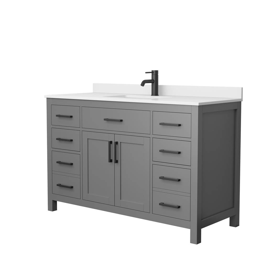 Wyndham Collection - Beckett 54 Inch Single Bathroom Vanity in Dark Gray, White Cultured Marble Countertop, Undermount Square Sink, Matte Black Trim