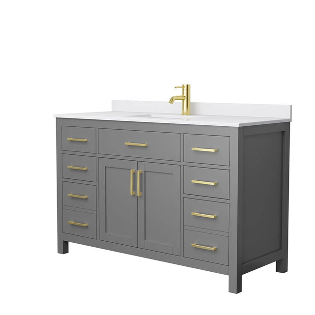 Wyndham Collection - Beckett 54 Inch Single Bathroom Vanity in Dark Gray, White Cultured Marble Countertop, Undermount Square Sink, Brushed Gold Trim