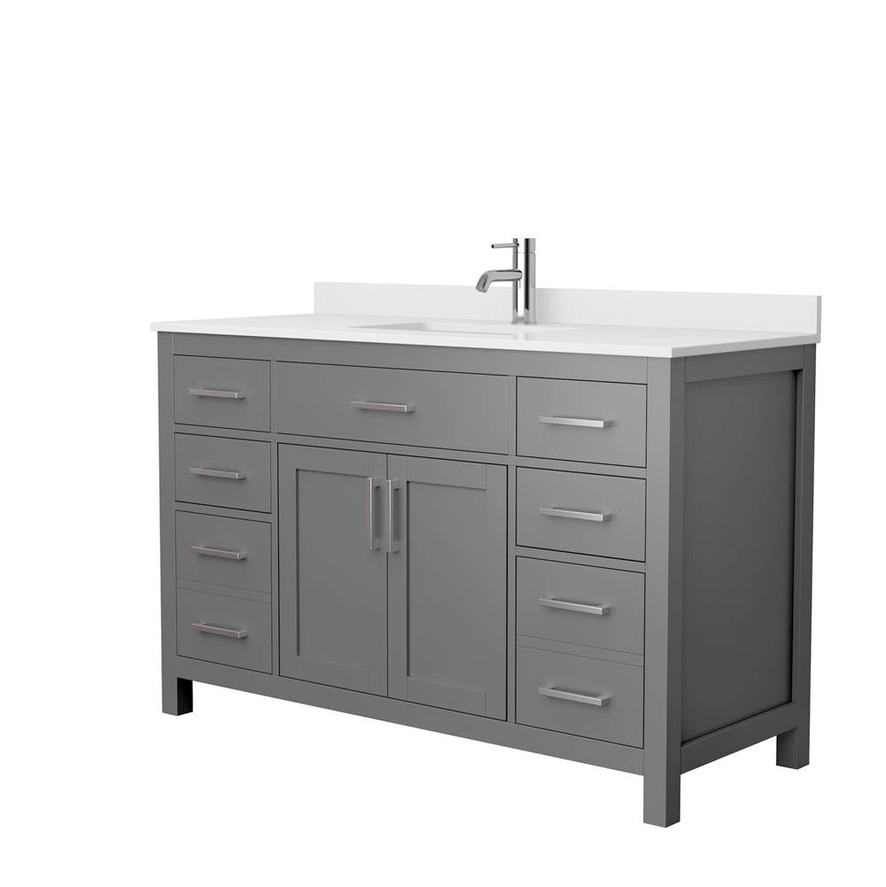 Wyndham Collection - Beckett 54 Inch Single Bathroom Vanity in Dark Gray, White Cultured Marble Countertop, Undermount Square Sink, No Mirror