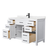 Beckett 54 Inch Single Bathroom Vanity in White, Carrara Cultured Marble Countertop, Undermount Square Sink, Matte Black Trim