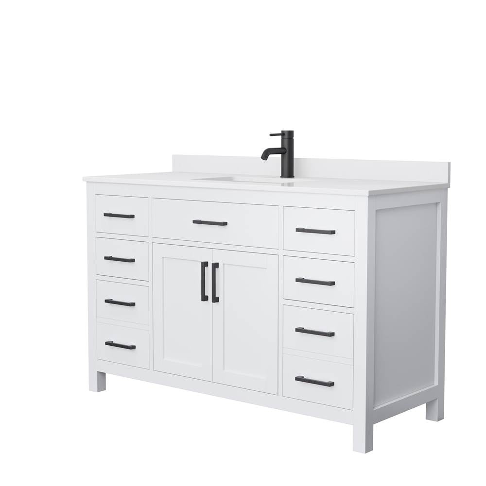 Wyndham Collection - Beckett 54 Inch Single Bathroom Vanity in White, White Cultured Marble Countertop, Undermount Square Sink, Matte Black Trim