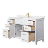 Beckett 54 Inch Single Bathroom Vanity in White, Carrara Cultured Marble Countertop, Undermount Square Sink, Brushed Gold Trim