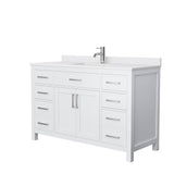 Wyndham Collection - Beckett 54 Inch Single Bathroom Vanity in White, White Cultured Marble Countertop, Undermount Square Sink, No Mirror