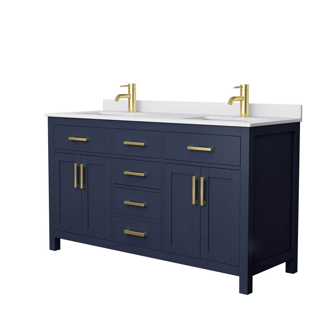 Wyndham Collection - Beckett 60 Inch Double Bathroom Vanity in Dark Blue, White Cultured Marble Countertop, Undermount Square Sinks, No Mirror