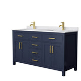 Wyndham Collection - Beckett 60 Inch Double Bathroom Vanity in Dark Blue, White Cultured Marble Countertop, Undermount Square Sinks, No Mirror