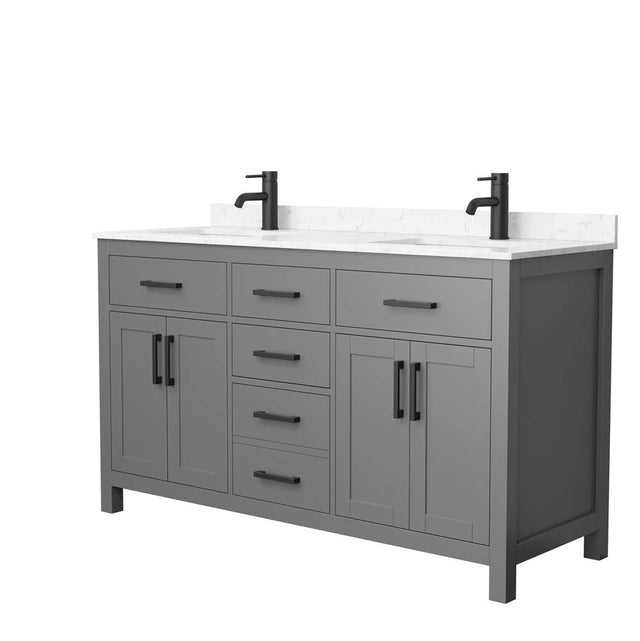 Wyndham Collection - Beckett 60 Inch Double Bathroom Vanity in Dark Gray, Carrara Cultured Marble Countertop, Undermount Square Sinks, Matte Black Trim