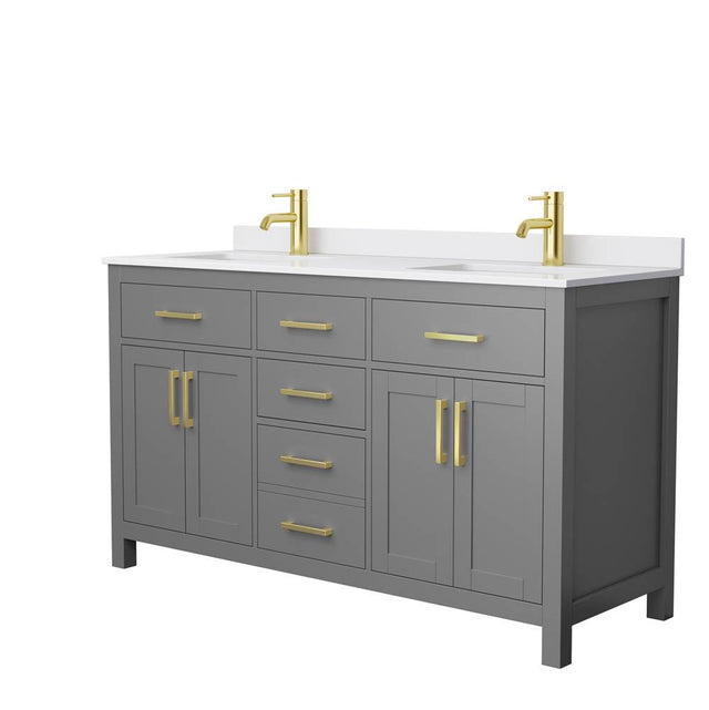 Wyndham Collection - Beckett 60 Inch Double Bathroom Vanity in Dark Gray, White Cultured Marble Countertop, Undermount Square Sinks, Brushed Gold Trim