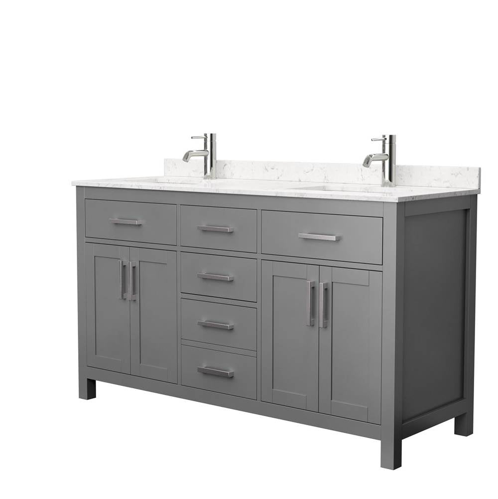Wyndham Collection - Beckett 60 Inch Double Bathroom Vanity in Dark Gray, Carrara Cultured Marble Countertop, Undermount Square Sinks, No Mirror - Dark Gray