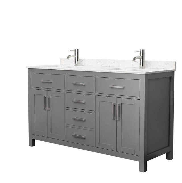 Wyndham Collection - Beckett 60 Inch Double Bathroom Vanity in Dark Gray, Carrara Cultured Marble Countertop, Undermount Square Sinks, No Mirror - Dark Gray