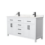 Wyndham Collection - Beckett 60 Inch Double Bathroom Vanity in White, Carrara Cultured Marble Countertop, Undermount Square Sinks, Matte Black Trim