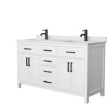 Wyndham Collection - Beckett 60 Inch Double Bathroom Vanity in White, White Cultured Marble Countertop, Undermount Square Sinks, Matte Black Trim
