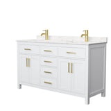 Wyndham Collection - Beckett 60 Inch Double Bathroom Vanity in White, Carrara Cultured Marble Countertop, Undermount Square Sinks, Brushed Gold Trim