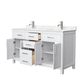 Beckett 60 Inch Double Bathroom Vanity in Dark Gray, Carrara Cultured Marble Countertop, Undermount Square Sinks, No Mirror