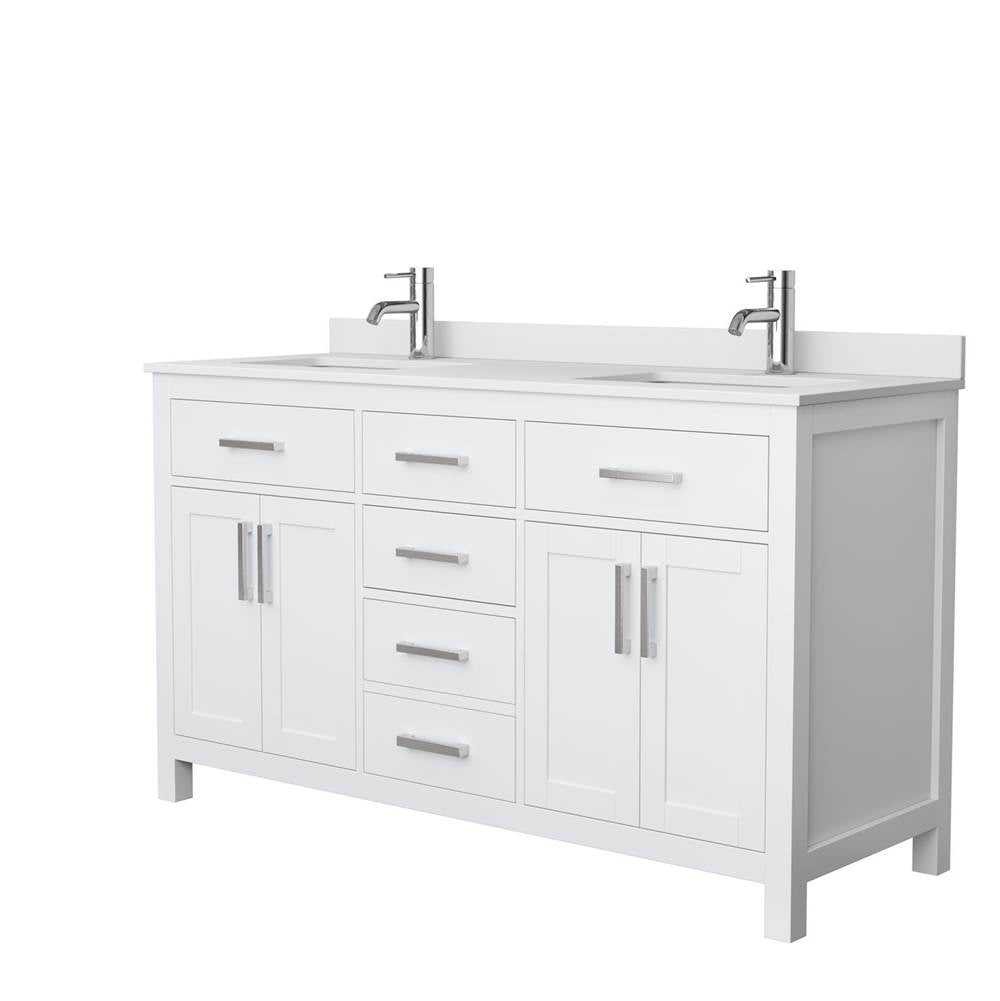 Wyndham Collection - Beckett 60 Inch Double Bathroom Vanity in White, White Cultured Marble Countertop, Undermount Square Sinks, No Mirror - White