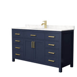 Wyndham Collection - Beckett 60 Inch Single Bathroom Vanity in Dark Blue, Carrara Cultured Marble Countertop, Undermount Square Sink, No Mirror