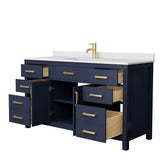 Beckett 60 Inch Single Bathroom Vanity in Dark Blue, White Cultured Marble Countertop, Undermount Square Sink, No Mirror