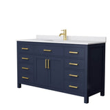 Wyndham Collection - Beckett 60 Inch Single Bathroom Vanity in Dark Blue, White Cultured Marble Countertop, Undermount Square Sink, No Mirror