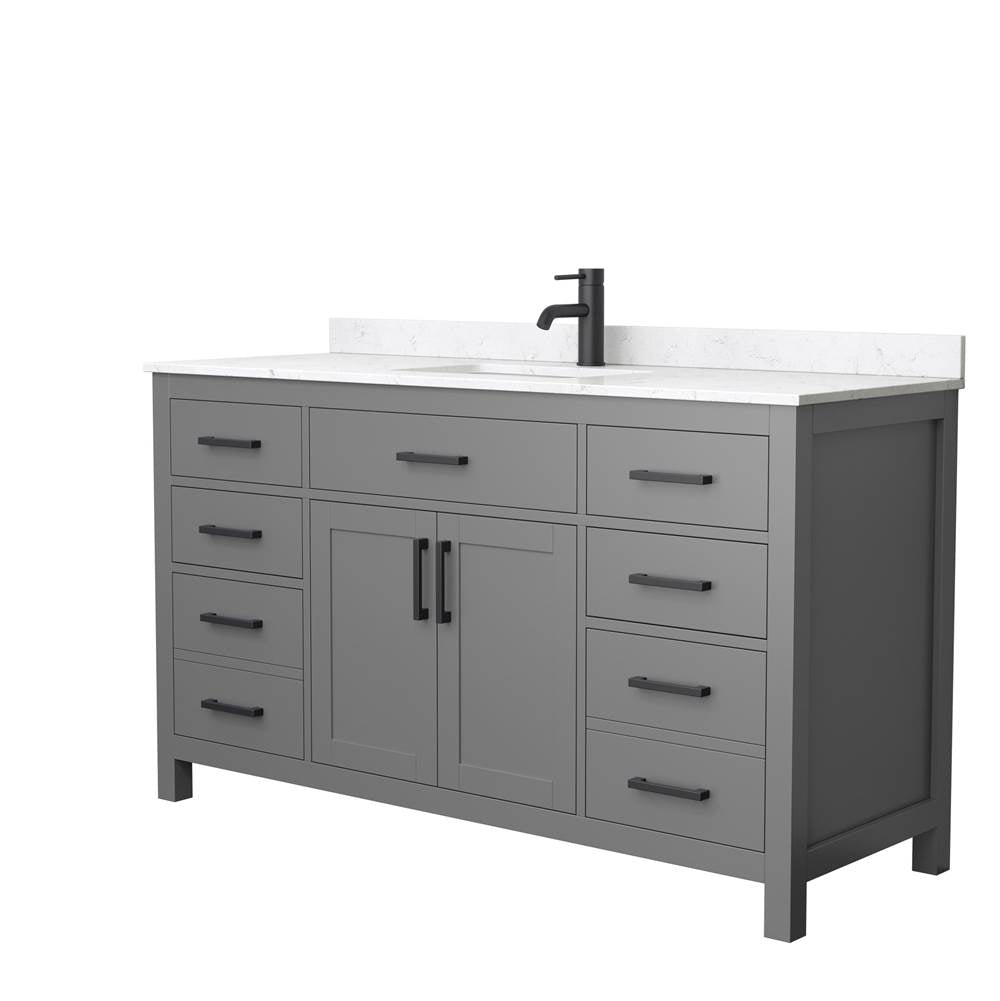 Wyndham Collection - Beckett 60 Inch Single Bathroom Vanity in Dark Gray, Carrara Cultured Marble Countertop, Undermount Square Sink, Matte Black Trim