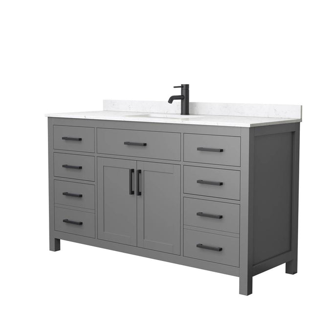 Wyndham Collection - Beckett 60 Inch Single Bathroom Vanity in Dark Gray, Carrara Cultured Marble Countertop, Undermount Square Sink, Matte Black Trim