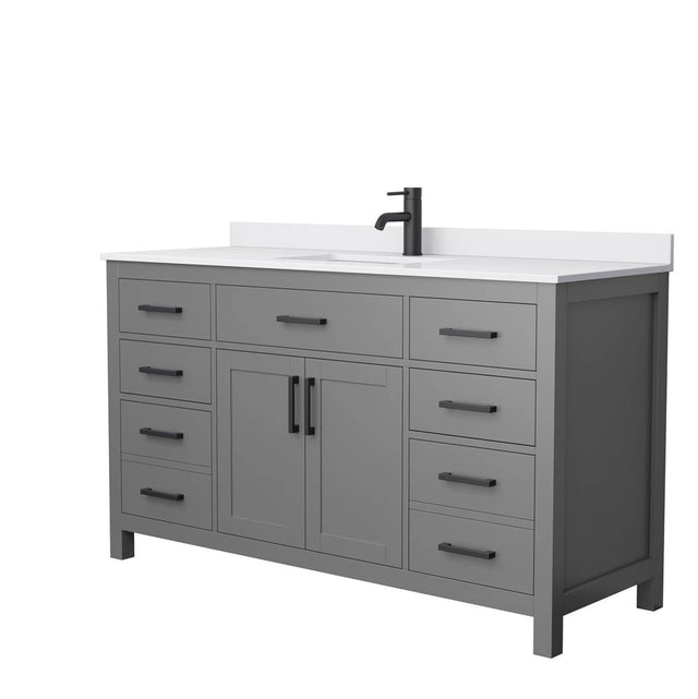 Wyndham Collection - Beckett 60 Inch Single Bathroom Vanity in Dark Gray, White Cultured Marble Countertop, Undermount Square Sink, Matte Black Trim
