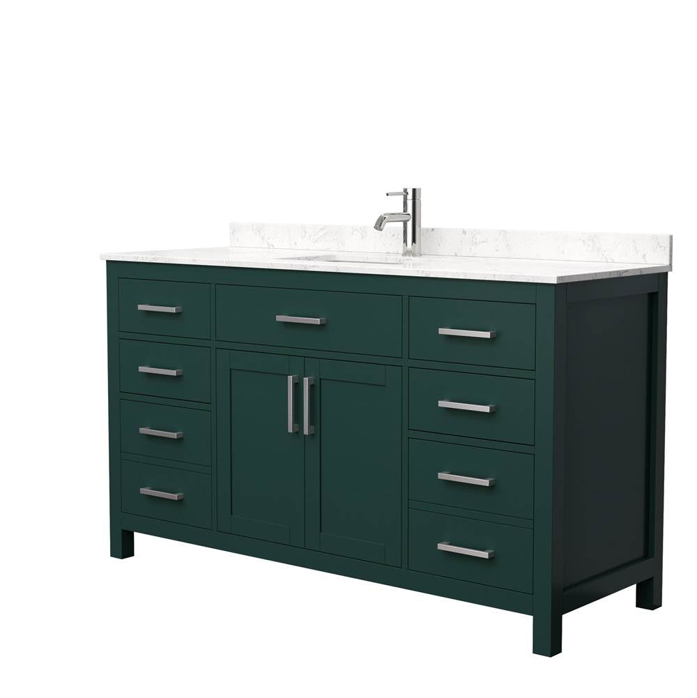 Wyndham Collection - Beckett 60 Inch Single Bathroom Vanity in Green, Carrara Cultured Marble Countertop, Undermount Square Sink, Brushed Nickel Trim