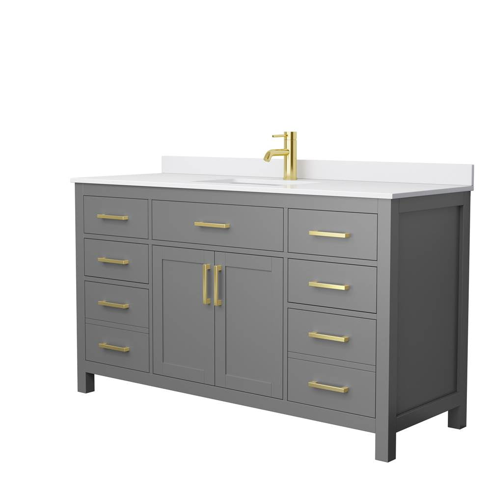 Wyndham Collection - Beckett 60 Inch Single Bathroom Vanity in Dark Gray, White Cultured Marble Countertop, Undermount Square Sink, Brushed Gold Trim