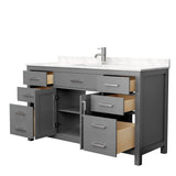 Beckett 60 Inch Single Bathroom Vanity in Dark Gray, Carrara Cultured Marble Countertop, Undermount Square Sink, No Mirror