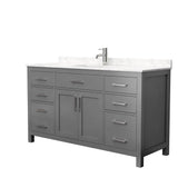 Wyndham Collection - Beckett 60 Inch Single Bathroom Vanity in Dark Gray, Carrara Cultured Marble Countertop, Undermount Square Sink, No Mirror - Dark Gray