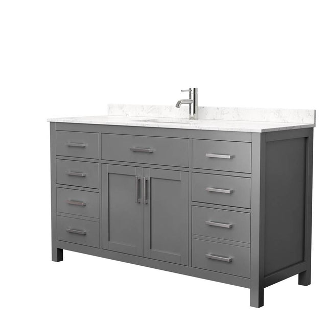 Wyndham Collection - Beckett 60 Inch Single Bathroom Vanity in Dark Gray, Carrara Cultured Marble Countertop, Undermount Square Sink, No Mirror - Dark Gray