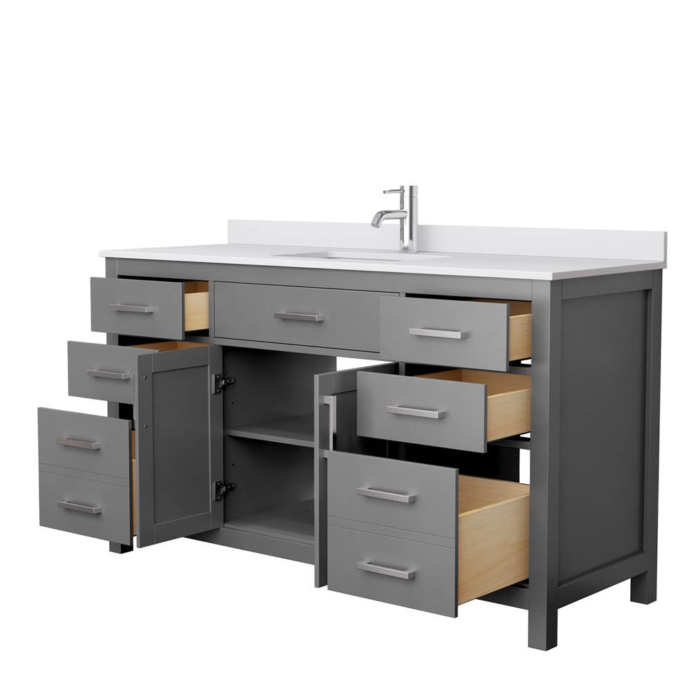 Beckett 60 Inch Single Bathroom Vanity in Dark Gray, White Cultured Marble Countertop, Undermount Square Sink, No Mirror