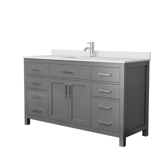 Wyndham Collection - Beckett 60 Inch Single Bathroom Vanity in Dark Gray, White Cultured Marble Countertop, Undermount Square Sink, No Mirror - Dark Gray