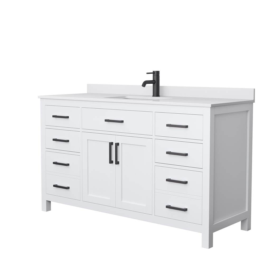 Wyndham Collection - Beckett 60 Inch Single Bathroom Vanity in White, White Cultured Marble Countertop, Undermount Square Sink, Matte Black Trim