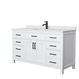 Wyndham Collection - Beckett 60 Inch Single Bathroom Vanity in White, White Cultured Marble Countertop, Undermount Square Sink, Matte Black Trim