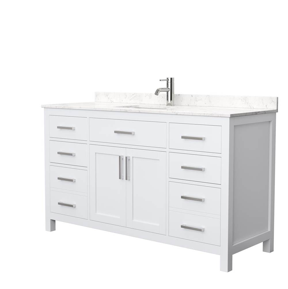 Wyndham Collection - Beckett 60 Inch Single Bathroom Vanity in White, Carrara Cultured Marble Countertop, Undermount Square Sink, No Mirror - White