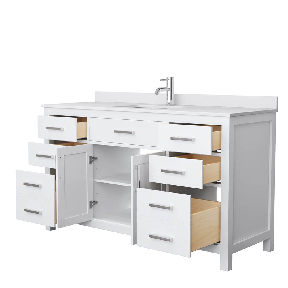 Beckett 60 Inch Single Bathroom Vanity in Dark Gray, White Cultured Marble Countertop, Undermount Square Sink, No Mirror