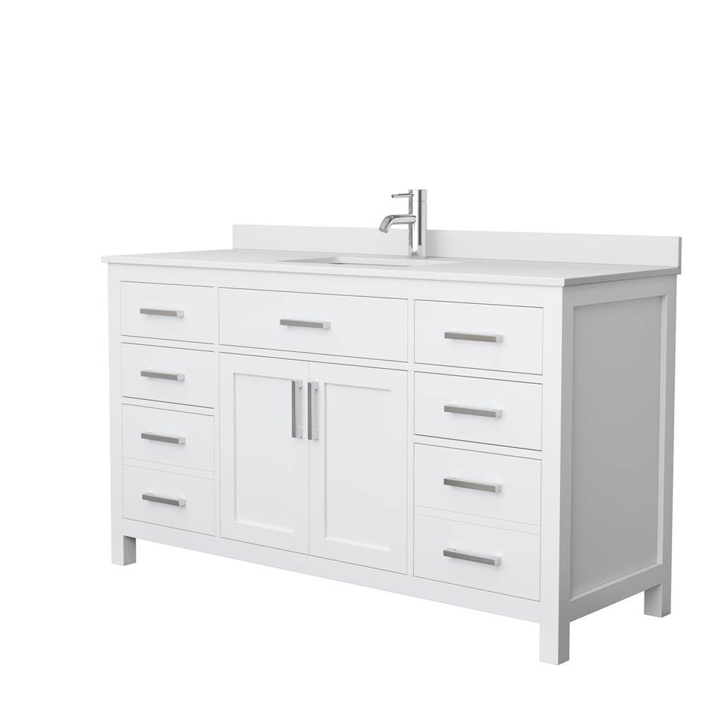 Wyndham Collection - Beckett 60 Inch Single Bathroom Vanity in White, White Cultured Marble Countertop, Undermount Square Sink, No Mirror - White