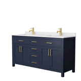 Wyndham Collection - Beckett 66 Inch Double Bathroom Vanity in Dark Blue, White Cultured Marble Countertop, Undermount Square Sinks, No Mirror