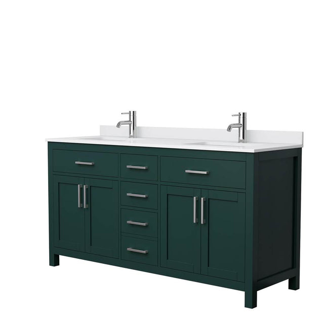 Wyndham Collection - Beckett 66 Inch Double Bathroom Vanity in Green, White Cultured Marble Countertop, Undermount Square Sinks, Brushed Nickel Trim