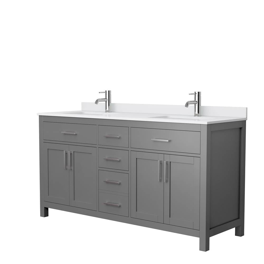 Wyndham Collection - Beckett 66 Inch Double Bathroom Vanity in Dark Gray, White Cultured Marble Countertop, Undermount Square Sinks, No Mirror