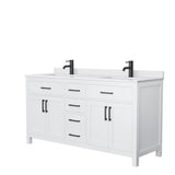 Wyndham Collection - Beckett 66 Inch Double Bathroom Vanity in White, White Cultured Marble Countertop, Undermount Square Sinks, Matte Black Trim