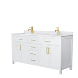 Wyndham Collection - Beckett 66 Inch Double Bathroom Vanity in White, White Cultured Marble Countertop, Undermount Square Sinks, Brushed Gold Trim