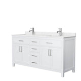 Wyndham Collection - Beckett 66 Inch Double Bathroom Vanity in White, Carrara Cultured Marble Countertop, Undermount Square Sinks, No Mirror