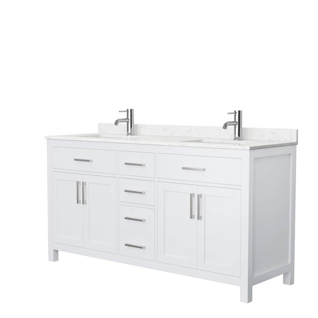 Wyndham Collection - Beckett 66 Inch Double Bathroom Vanity in White, Carrara Cultured Marble Countertop, Undermount Square Sinks, No Mirror