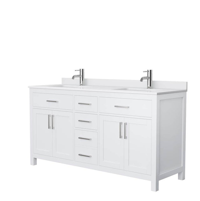 Wyndham Collection - Beckett 66 Inch Double Bathroom Vanity in White, White Cultured Marble Countertop, Undermount Square Sinks, No Mirror
