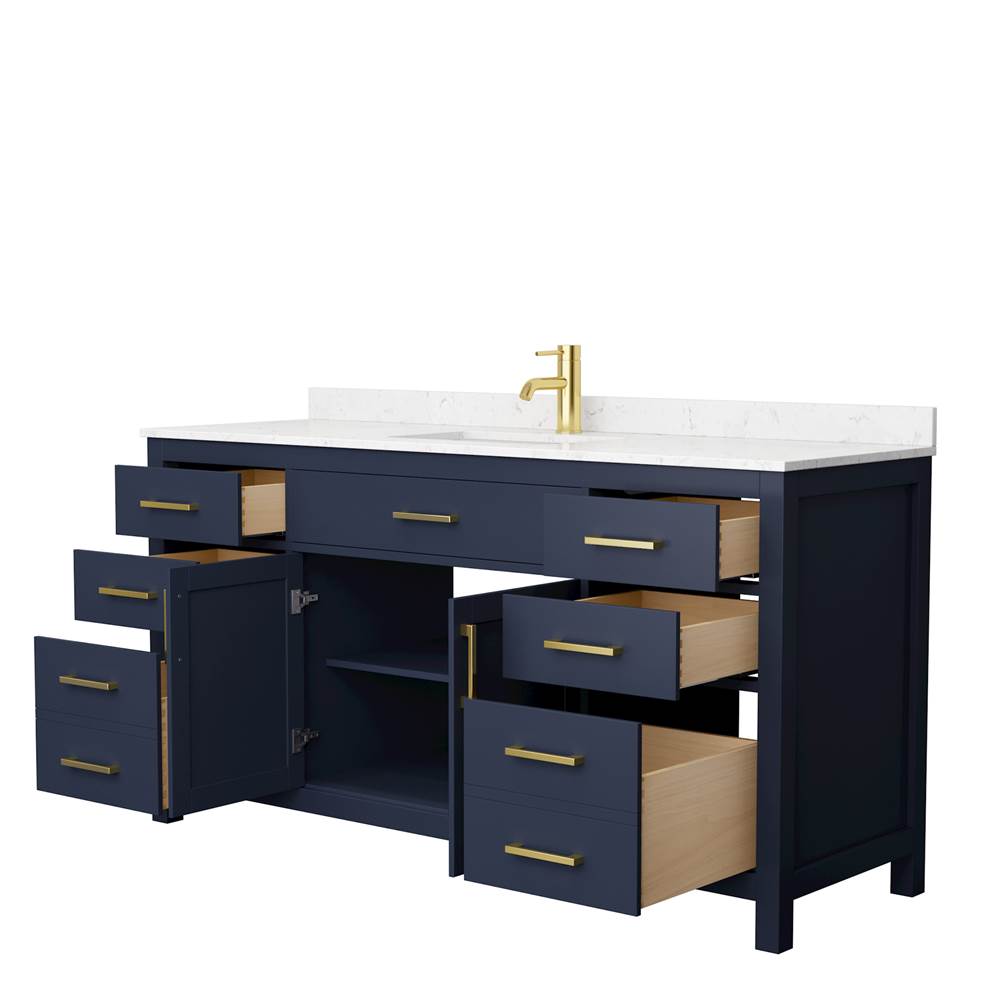 Beckett 66 Inch Single Bathroom Vanity in Dark Blue, Carrara Cultured Marble Countertop, Undermount Square Sink, No Mirror